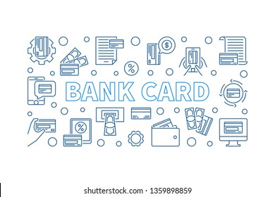 Bank Card outline concept horizontal banner. Vector illustration on white background