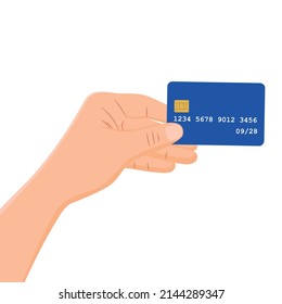 A bank card in a person's hand. Vector image of a credit card in hand, suitable for online payments, for issuing credit cards.