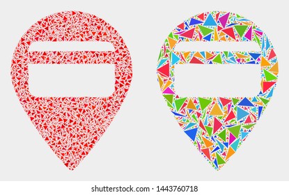 Bank card pointer mosaic icon of triangle elements which have variable sizes and shapes and colors. Geometric abstract vector illustration of bank card pointer.