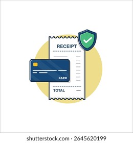 Bank Card with Receipt and Shield Vector Illustration. Secure Payment Concept Design