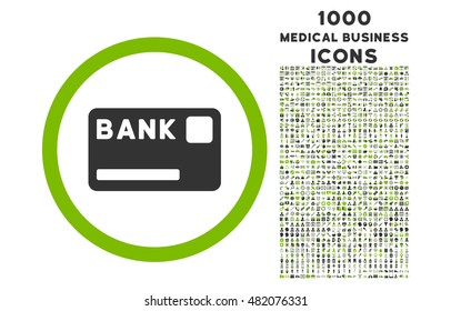 Bank Card rounded vector bicolor icon with 1000 medical business icons. Set style is flat pictograms, eco green and gray colors, white background.