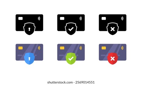Bank card set icons. Flat and silhouette style. Vector icons.