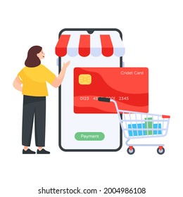 Tarjeta bancaria con un smartphone, vector de pago de tarjeta 