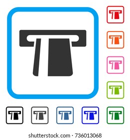 Bank Card Terminal icon. Flat gray pictogram symbol inside a light blue rounded frame. Black, gray, green, blue, red, orange color variants of Bank Card Terminal vector.