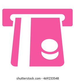 Bank Card Terminal icon. Vector style is flat iconic symbol with rounded angles, pink color, white background.