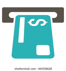 Bank Card Terminal icon. Vector style is bicolor flat iconic symbol with rounded angles, grey and cyan colors, white background.