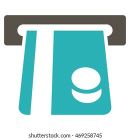 Bank Card Terminal icon. Vector style is bicolor flat iconic symbol with rounded angles, grey and cyan colors, white background.