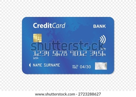 Bank card transparent background. Blue bank card design. Bank Card Mockup