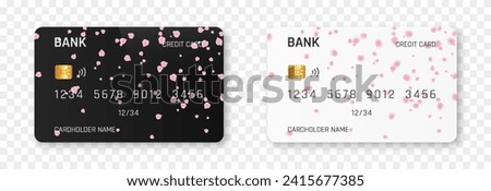 Bank card vector template png. Bank card with rose or sakura petals design. Plastic bank card png.