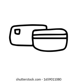 Bank cards in doodle style isolated on white background. Sign icon. Vector outline illustration. Usable as icon or symbol. Decoration element. Hand drawn black sketch.