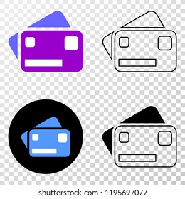 Bank cards EPS vector icon with contour, black and colored versions. Illustration style is flat iconic symbol on chess transparent background.