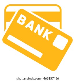 Bank Cards icon. Vector style is flat iconic symbol with rounded angles, yellow color, white background.