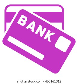 Bank Cards icon. Vector style is flat iconic symbol with rounded angles, violet color, white background.