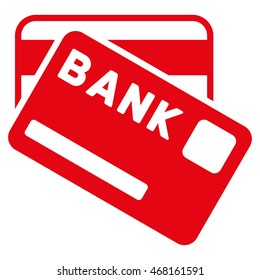Bank Cards icon. Vector style is flat iconic symbol with rounded angles, red color, white background.