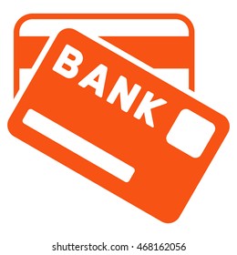 Bank Cards icon. Vector style is flat iconic symbol with rounded angles, orange color, white background.