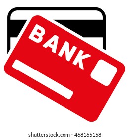 Bank Cards icon. Vector style is bicolor flat iconic symbol with rounded angles, intensive red and black colors, white background.