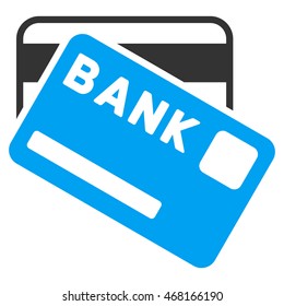 Bank Cards icon. Vector style is bicolor flat iconic symbol with rounded angles, blue and gray colors, white background.