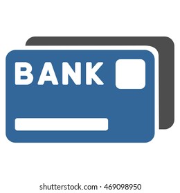 Bank Cards icon. Vector style is bicolor flat iconic symbol with rounded angles, cobalt and gray colors, white background.