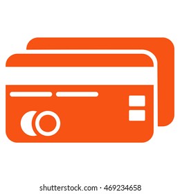 Bank Cards icon. Vector style is flat iconic symbol with rounded angles, orange color, white background.