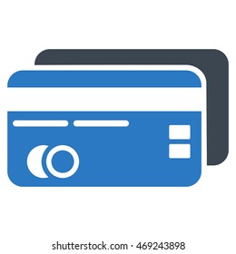 Bank Cards icon. Vector style is bicolor flat iconic symbol with rounded angles, smooth blue colors, white background.
