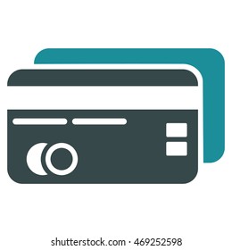 Bank Cards icon. Vector style is bicolor flat iconic symbol with rounded angles, soft blue colors, white background.