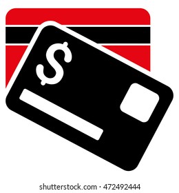 Bank Cards icon. Vector style is bicolor flat iconic symbol with rounded angles, intensive red and black colors, white background.