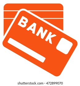 Bank Cards icon. Vector style is flat iconic symbol with rounded angles, orange color, white background.