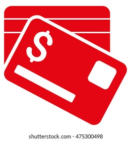 Bank Cards icon. Vector style is flat iconic symbol with rounded angles, red color, white background.