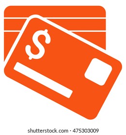 Bank Cards icon. Vector style is flat iconic symbol with rounded angles, orange color, white background.