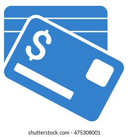 Bank Cards icon. Vector style is flat iconic symbol with rounded angles, cobalt color, white background.