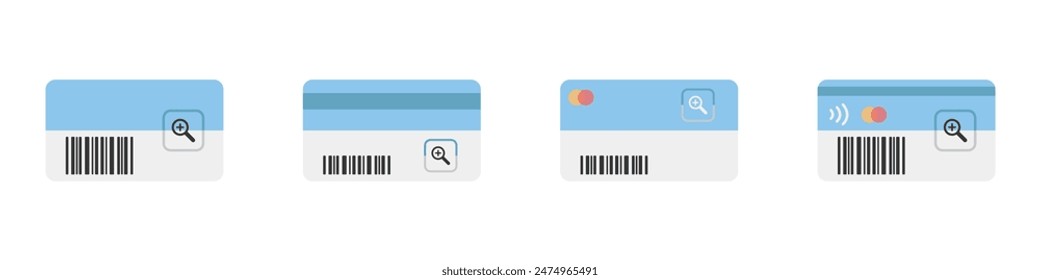 Bank cards icons set. Vector discount card icons. A set of promotional cards with a magnetic strip. Contactless card payment vector. Accumulating bonus card vector.