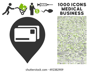 Bank Cards Pointer icon with 1000 medical commerce eco green and gray vector pictographs. Set style is flat bicolor symbols, white background.