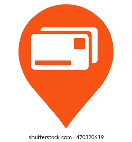 Bank Cards Pointer icon. Vector style is flat iconic symbol with rounded angles, orange color, white background.
