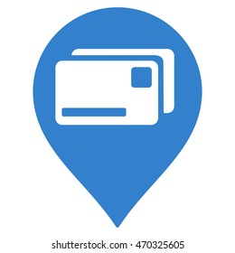 Bank Cards Pointer icon. Vector style is flat iconic symbol with rounded angles, cobalt color, white background.