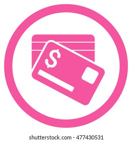 Bank Cards rounded icon. Vector illustration style is flat iconic symbol, pink color, white background.