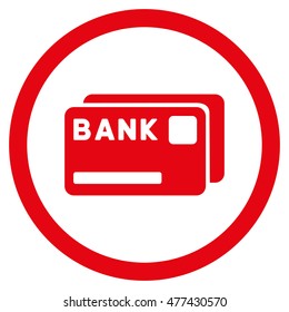 Bank Cards rounded icon. Vector illustration style is flat iconic symbol, red color, white background.