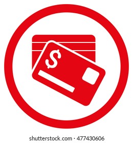 Bank Cards rounded icon. Vector illustration style is flat iconic symbol, red color, white background.