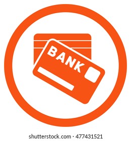Bank Cards rounded icon. Vector illustration style is flat iconic symbol, orange color, white background.