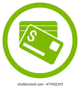 Bank Cards rounded icon. Vector illustration style is flat iconic symbol, eco green color, white background.