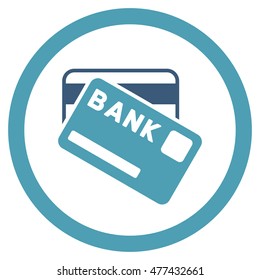 Bank Cards rounded icon. Vector illustration style is flat iconic bicolor symbol, cyan and blue colors, white background.