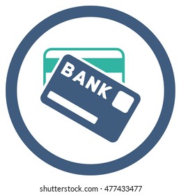 Bank Cards rounded icon. Vector illustration style is flat iconic bicolor symbol, cobalt and cyan colors, white background.