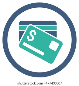 Bank Cards rounded icon. Vector illustration style is flat iconic bicolor symbol, cobalt and cyan colors, white background.