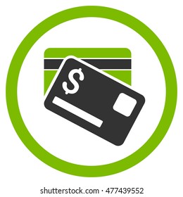 Bank Cards rounded icon. Vector illustration style is flat iconic bicolor symbol, eco green and gray colors, white background.