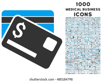 Bank Cards vector bicolor icon with 1000 medical business icons. Set style is flat pictograms, blue and gray colors, white background.