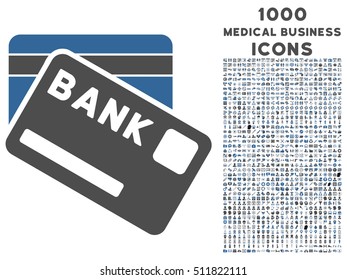Bank Cards vector bicolor icon with 1000 medical business icons. Set style is flat pictograms, cobalt and gray colors, white background.