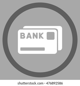 Bank Cards vector bicolor rounded icon. Image style is a flat icon symbol inside a circle, dark gray and white colors, silver background.