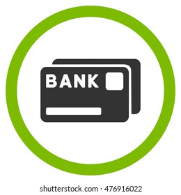 Bank Cards vector bicolor rounded icon. Image style is a flat icon symbol inside a circle, eco green and gray colors, white background.