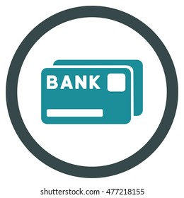 Bank Cards vector bicolor rounded icon. Image style is a flat icon symbol inside a circle, soft blue colors, white background.