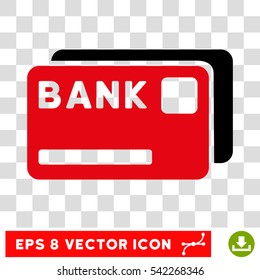 Bank Cards vector icon. Image style is a flat intensive red and black pictograph symbol.