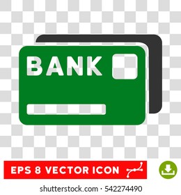 Bank Cards vector icon. Image style is a flat green and gray pictograph symbol.
